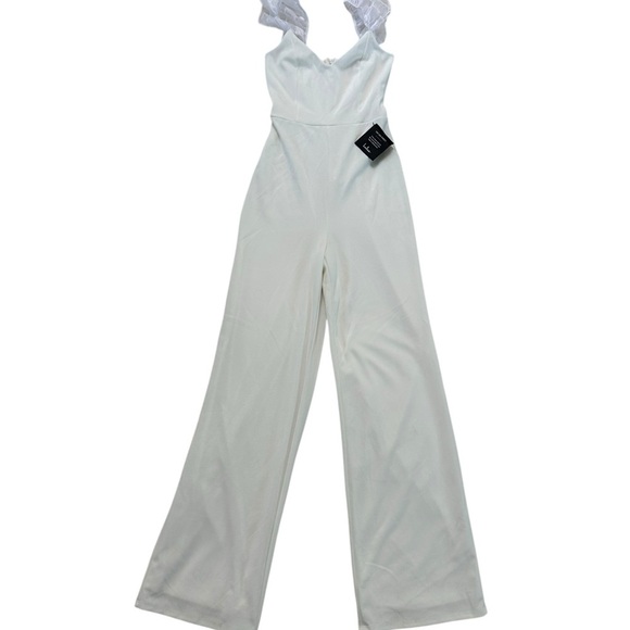Lulu's Luxe Position White Ruffled Wide-Leg Jumpsuit Size XS NWT - Picture 11 of 17